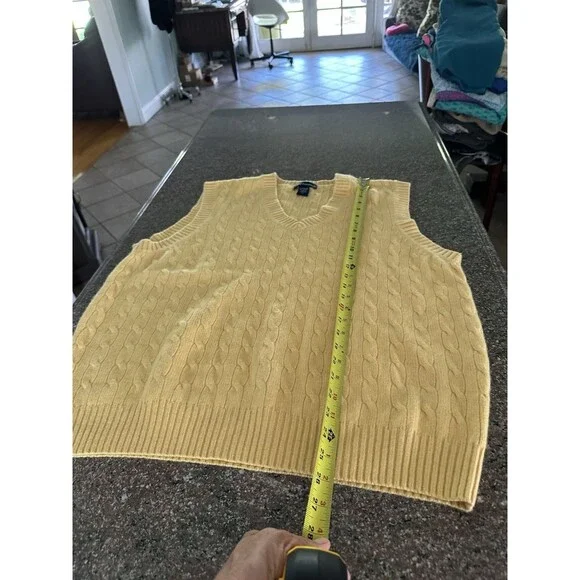Paul Fredrick Cashmere Merino Wool Yello Cable Knit Sweater Vest Men’s Sz XLarge - Picture 8 of 8